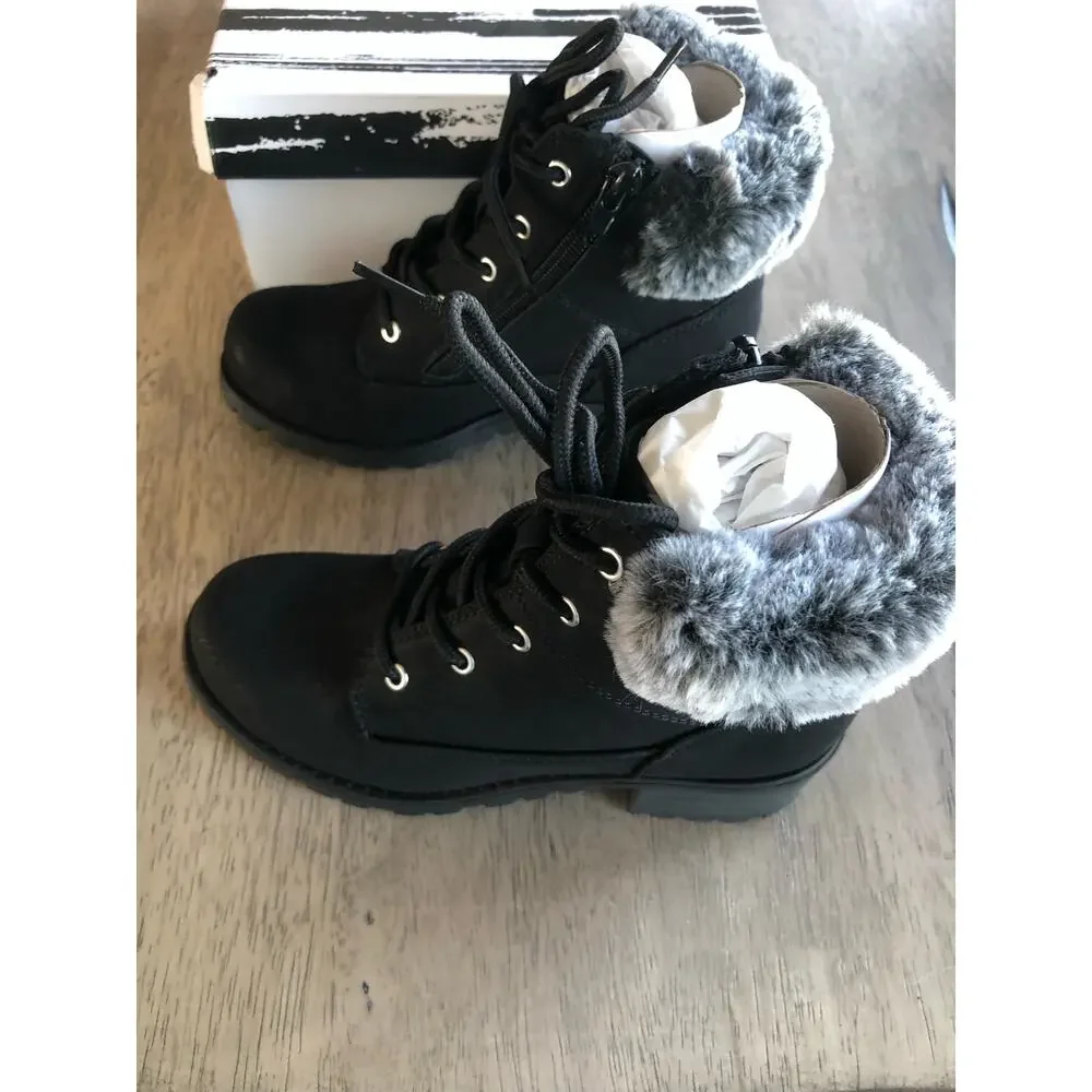 Dolce Vita Girls REI Black Matte Faux Fur Lace Up Boots - 13